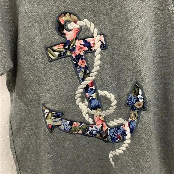 J.Crew Gray Floral Anchor Terry Sweater Top Size Small - Picture 4 of 6